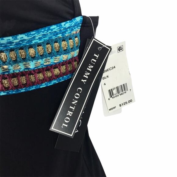 La Blanca NWT One Piece Boho Swimsuit Black & Blue Stitch Size 4 - Picture 10 of 11